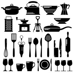 Vector kitchen tools and equipment flat icons set