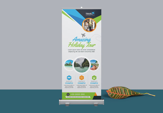 Roll Up Banner Layout with Blue and Green Elements