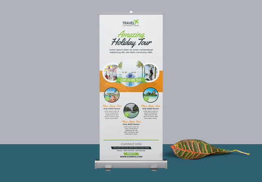Roll Up Banner Layout with Orange Accents