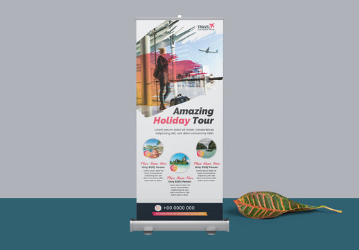 Roll Up Banner Layout with Brush Elements