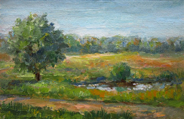 original pleinair oil on canvas painting of rural landscape