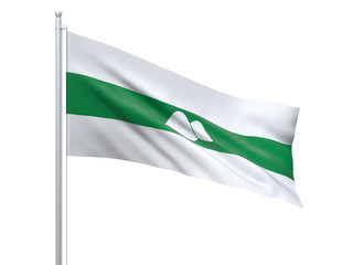 Kurgan oblast (Federal subject of Russia) flag waving on white background, close up, isolated. 3D render