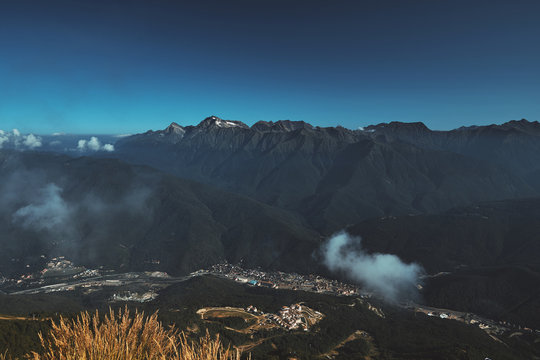 Mountain landscape, view from Black pyramyd peak on Gorky gorod in Sochi Russia