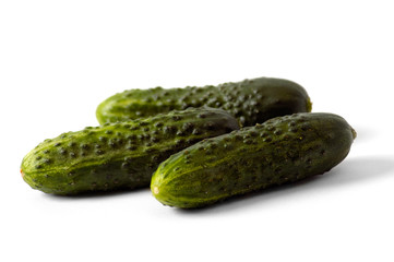 Cucumbers on the white background