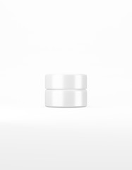 White small glossy jar with lid mockup on a white background. Template packaging food, cosmetics, chemistry. 3D rendering