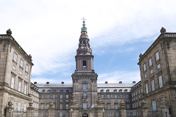 Fototapeta na wymiar Christiansborg Palace located on the islet of Slotsholmen in central Copenhagen, Denmark