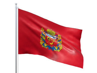 Orenburg oblast (Federal subject of Russia) flag waving on white background, close up, isolated. 3D render