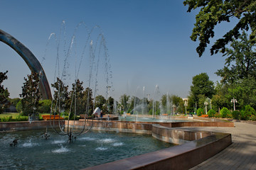 Tajikistan. Central Park "Gods Rudaki" in the capital Dushanbe. It is famous for many fountains and green alleys.