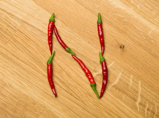 Food letters made from freshly picked chilli peppers