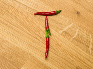 Food letters made from freshly picked chilli peppers