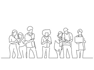 People using technology isolated line drawing, vector illustration design. People using technology collection.