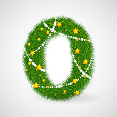 Decorated Christmas and New Year tree abc. Vector decorative font with fir-tree, stars and garlands. Retro vintage style typeface letter set.