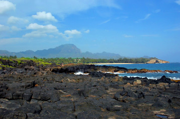 Beach and Lava Rock Shoreline on Kauai