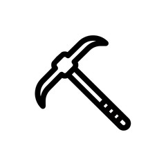 Pickaxe icon. Black icon isolated on white background. Pick axe silhouette. Simple icon. Web site page and mobile app design vector element.