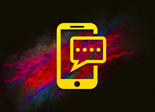 Text message phone icon colorful paint abstract background brush strokes illustration design
