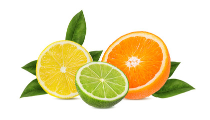 Citrus Fruit Set orange,lime, lemon isolated on white background.