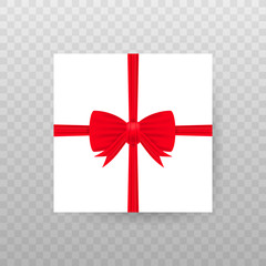 Empty open gift box with red color bow knot, ribbon isolated on transparent background. Vector stock illustration.