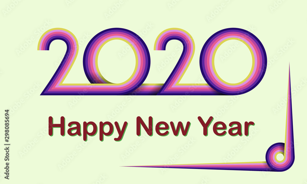Aufkleber 2020 happy new year retro template calendar design
