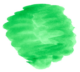Watercolor green background with clear borders and divorces. Black and white watercolor brush stains. With copy space for text.