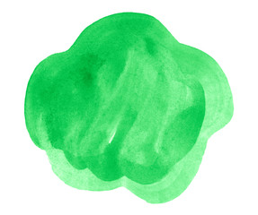 Watercolor green background with clear borders and divorces. Black and white watercolor brush stains. With copy space for text.