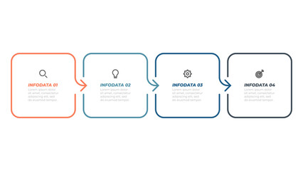 Business thin line infographic design label with marketing icons and 4 steps, options. Vector template.