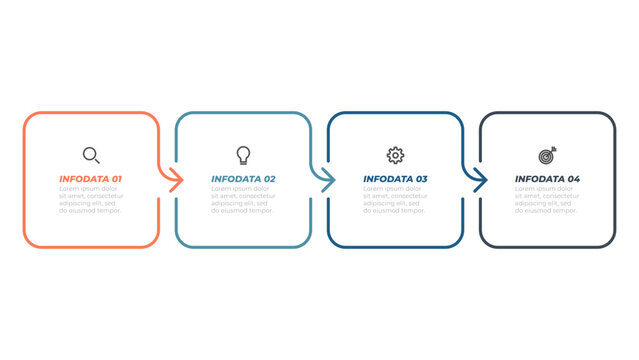 Business thin line infographic design label with marketing icons and 4 steps, options. Vector template.