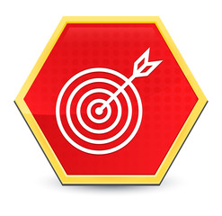 Target arrow icon abstract red hexagon button bright yellow frame elegant design