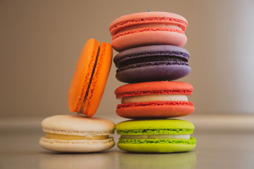 colorful macaroons on white background
