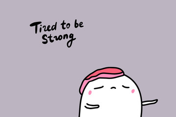Tired to be strong hand drawn vector illustration in cartoon comic style man lost