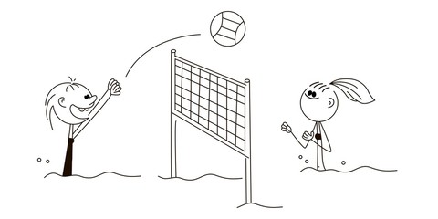 Illustration of Stickman Women Playing Water Volleyball - Vector