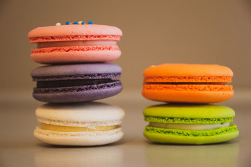 colorful macaroons on white background