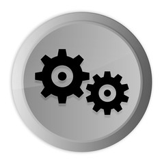 Settings process icon metal silver round button metallic design circle isolated on white background black and white concept illustration