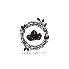 logo vintage with nest and coffee beans design for cafe 