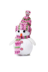 snowman with a pink scarf and hat isolated on a white background.