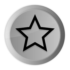 Star icon metal silver round button metallic design circle isolated on white background black and white concept illustration