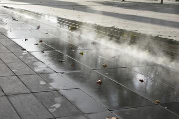 Fontaine brumeuse en automne