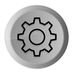 Settings icon metal silver round button metallic design circle isolated on white background black and white concept illustration