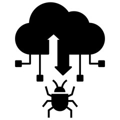 Virus Attack in Cloud Server Concept, Bug in Cloud Computer Vector Icon Design