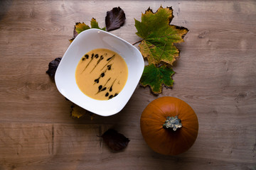 Pumpkin Soup on a wooden table