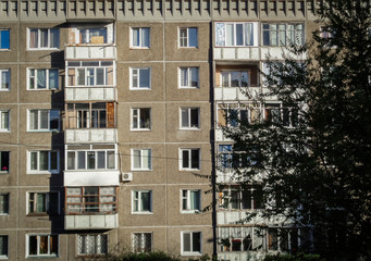 Soviet architecture. Apartment building. Soviet architectural style. Typical socialist apartment building. Apartment block. Architectural background