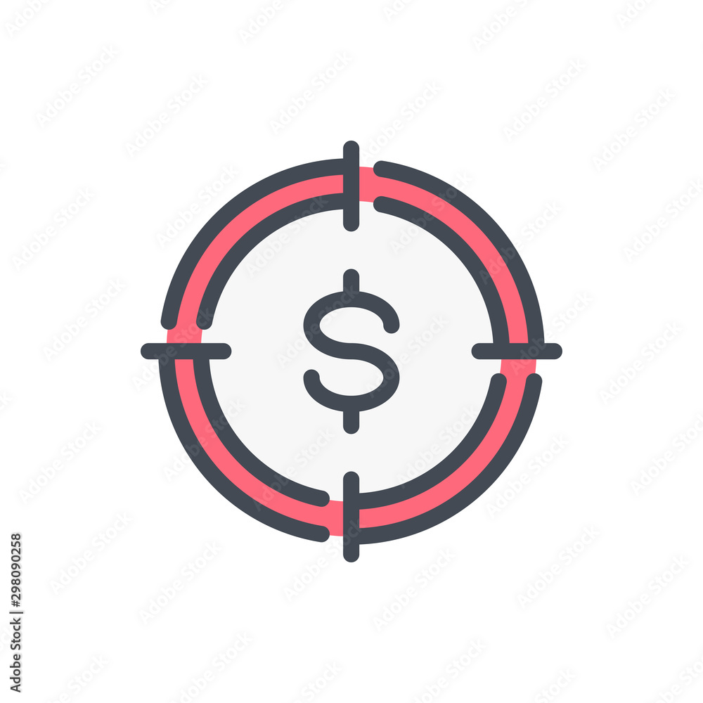 Poster investment target color line icon. target with dollar symbol vector outline colorful sign.