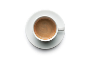 Coffee cup isolated on white background, top view
