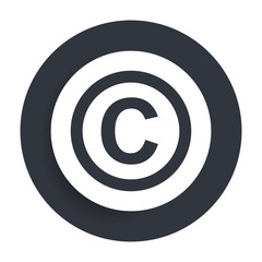 Copyright symbol icon flat vector round button clean black and white design concept isolated illustration