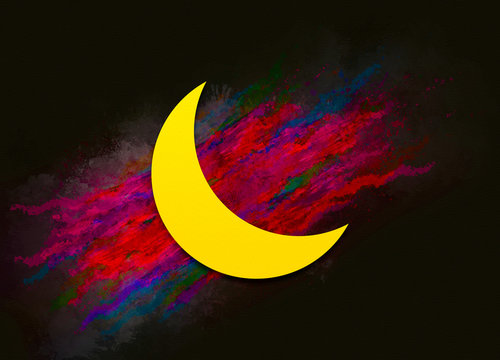 Crescent half moon icon colorful paint abstract background brush strokes illustration design