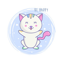 Cute cat cartoon hand draw