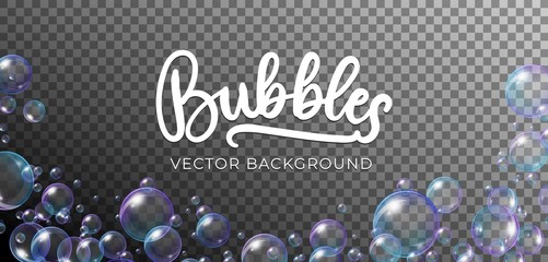 Soap bubbles in rainbow colors vector background. Colorful iridescent foam balls or spheres illustration template on transparent for your festive design