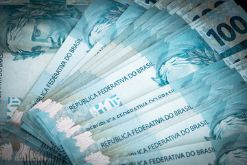 Brazilian money. Hundred reais banknotes