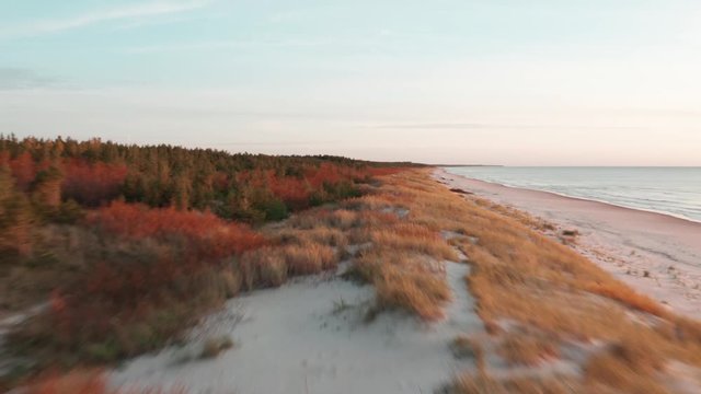 Seaside beach in Sventoji, Lithuania. Sand dunes of Baltic sea. 