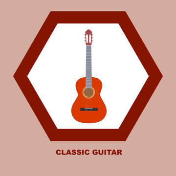 Vector illustration. Musical instrument. Classic guitar icon.