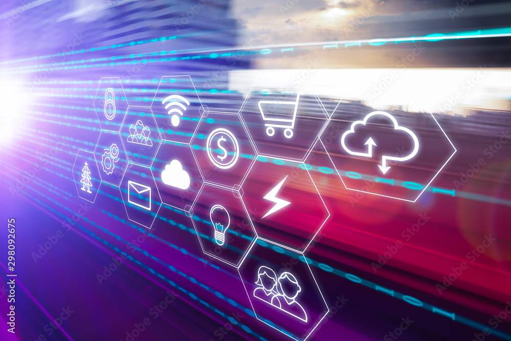 Poster iot (internet of things),wireless network connection, cloud storage technology concept.internet of t